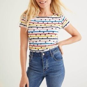 Boden short sleeve multi color Breton with dots size 2